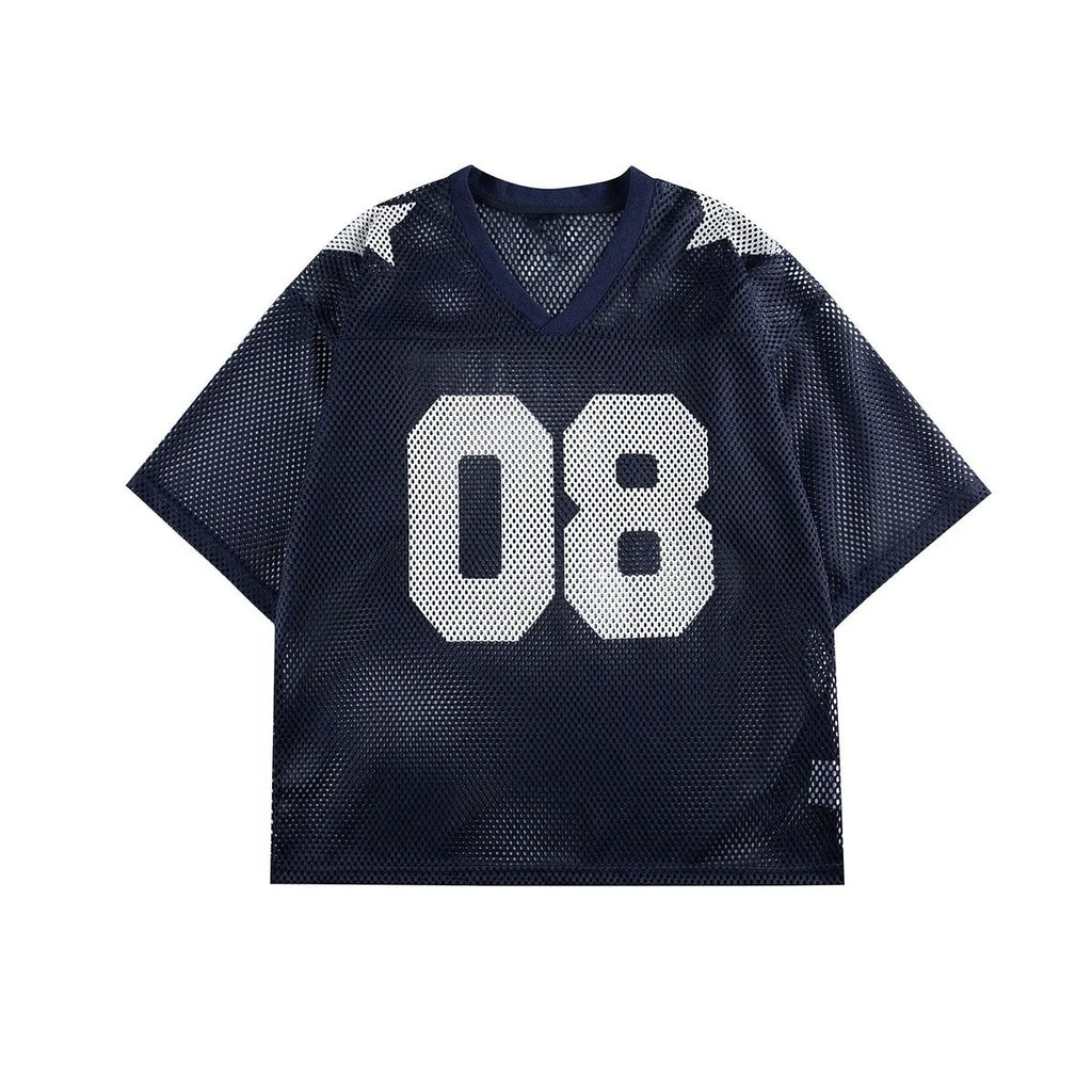 Loose fit black half sleeve pullover shirt with white letter pattern design on the front.