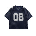 Loose fit black half sleeve pullover shirt with white letter pattern design on the front.