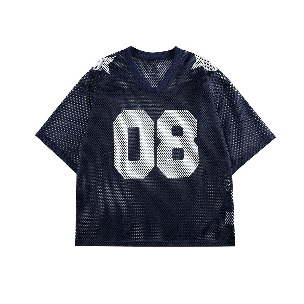 Loose fit black half sleeve pullover shirt with white letter pattern design on the front.