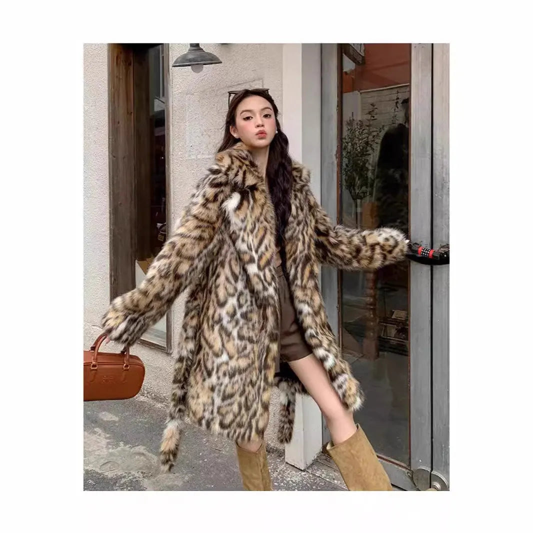 Faux fur street fashion coat with fur collar in long and mid-length styles