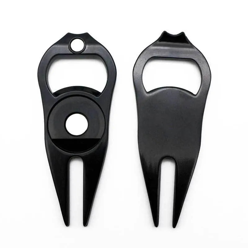 Zinc alloy golf ball yoke bottle opener tool with 88x35mm ball lifter and 25mm marking coin