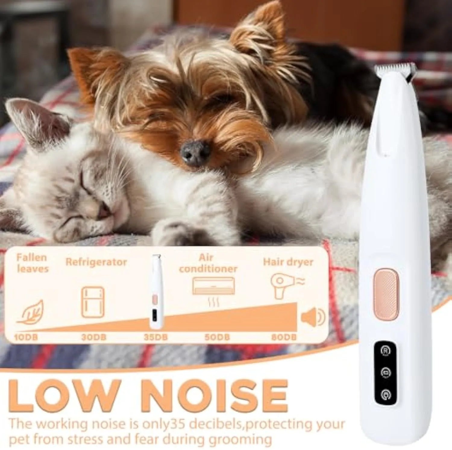 White electric dog paw trimmer with LED light, rechargeable, compact 17.7cm size, for trimming pet paw fur
