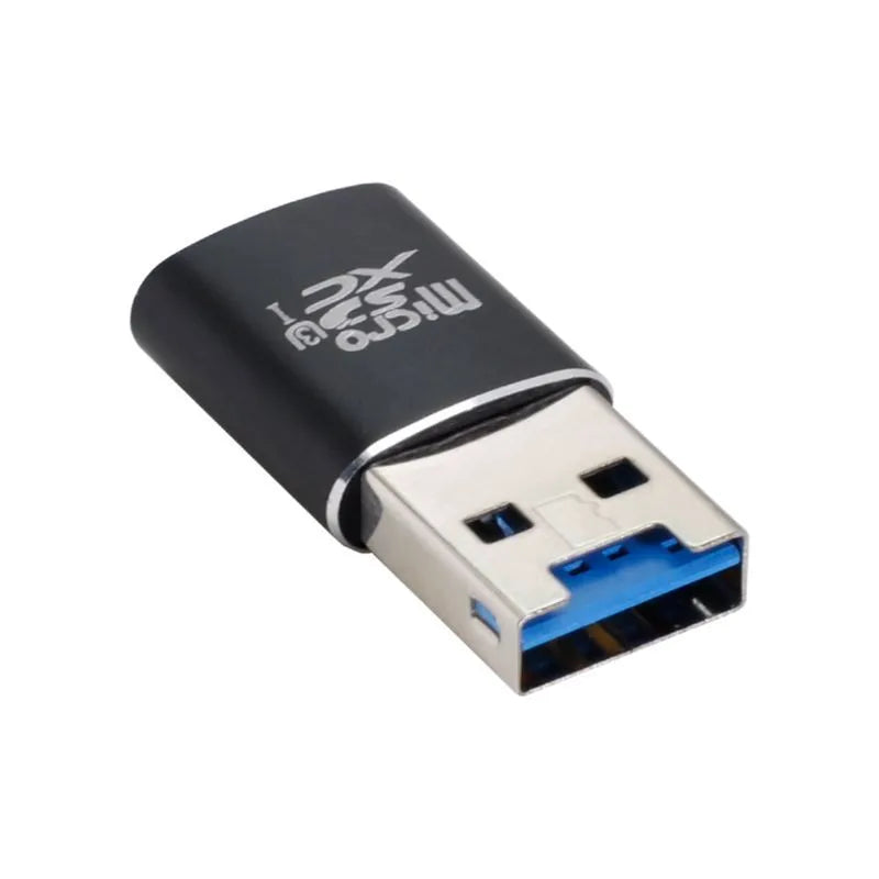 USB 3.0 micro SD card reader in black ABS shell with side slot for T-Flash card