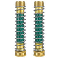 Brass garden hose connector with a visible silver spiral spring and 3/4 inch threaded ends.