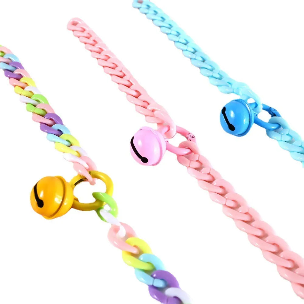 Plastic chain pet collar in macaron candy colours with adjustable sizing for special occasions