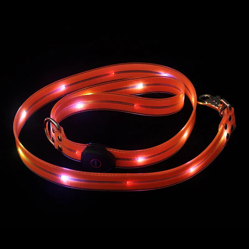 Luminous reflective dog leash in orange, 25x120cm PVC rope with hand-holding loop