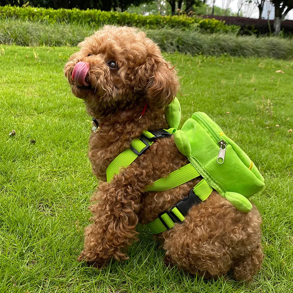 Turtle-shaped velvet pet backpack with integrated harness, metal zipper, and no-pull system for dogs and cats