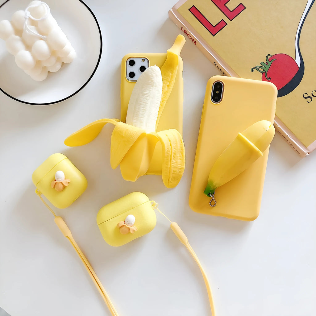 Creative banana squeeze solid colour IMD back cover phone case for iPhone, open banana design