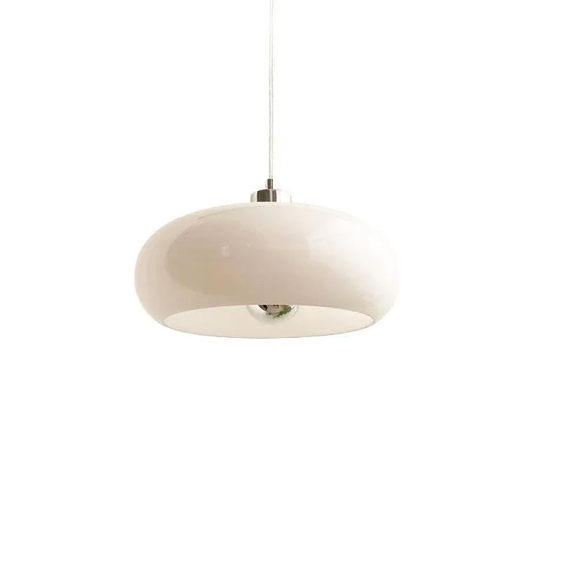 Three-headed milk white Bauhaus glass pendant light with retro egg tart design