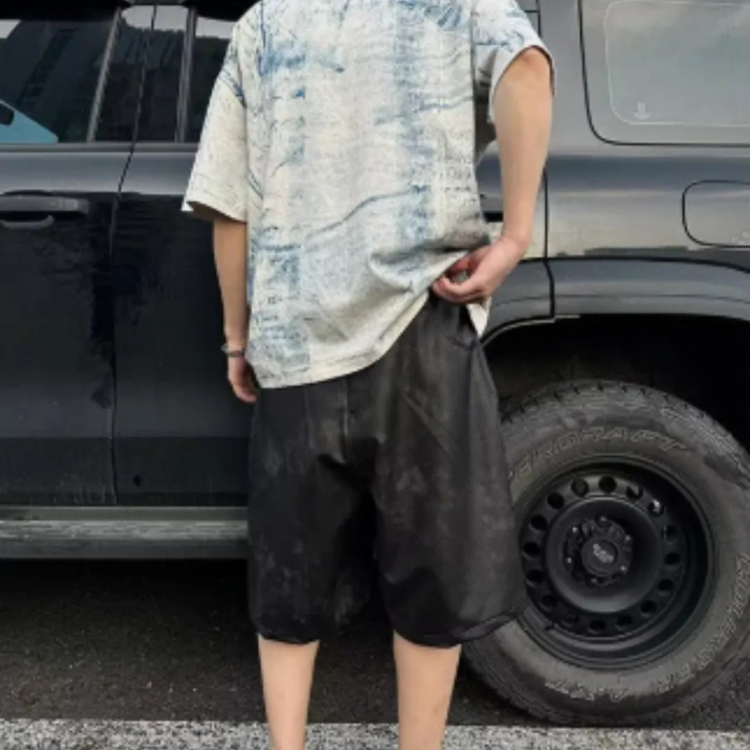 Korean style loose fit round neck short sleeve t-shirt with printing options and matching head cover