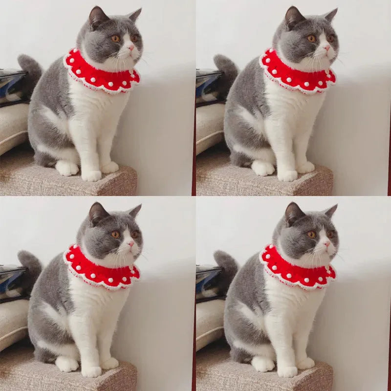 A soft milk cotton knitted pet collar with a cartoon pattern, shown in a customisable colour for cats, dogs, or rabbits.