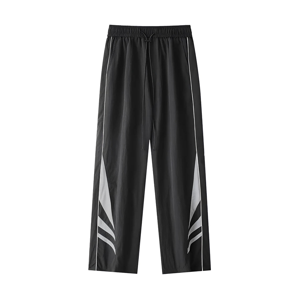 Men's straight leg casual trousers in black or grey with elastic waistband for plus size summer wear