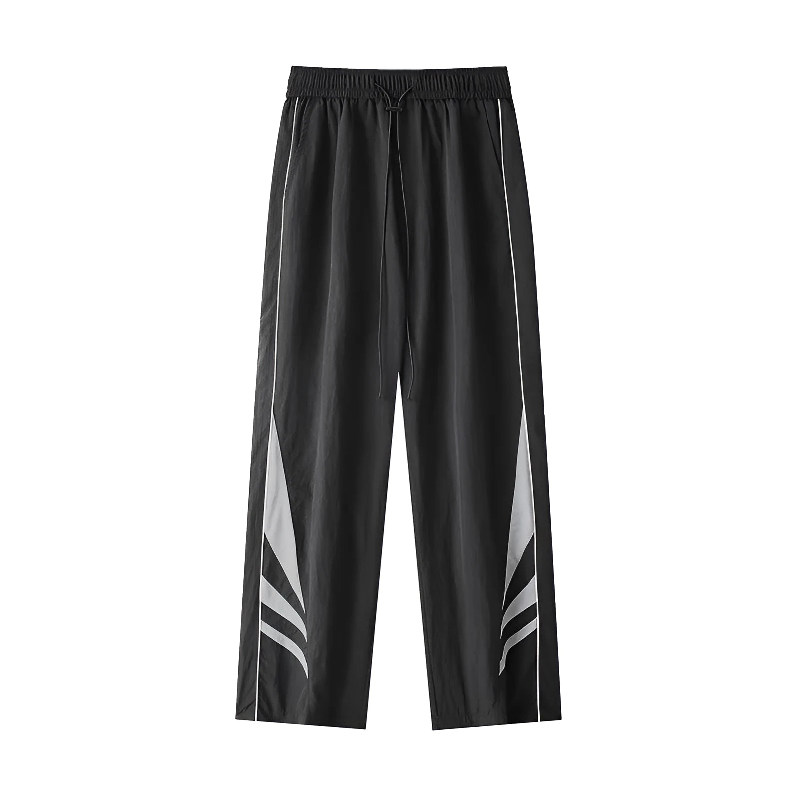 Men's straight leg casual trousers in black or grey with elastic waistband for plus size summer wear