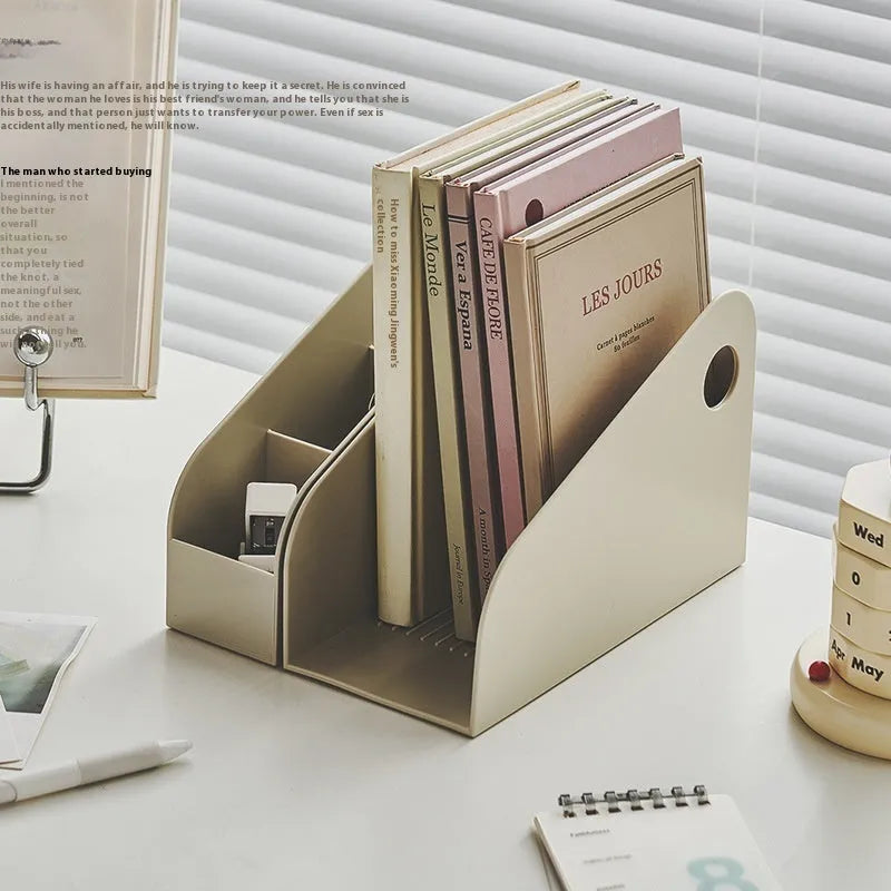 Desktop plastic storage box with two grid compartments for stationery organisation