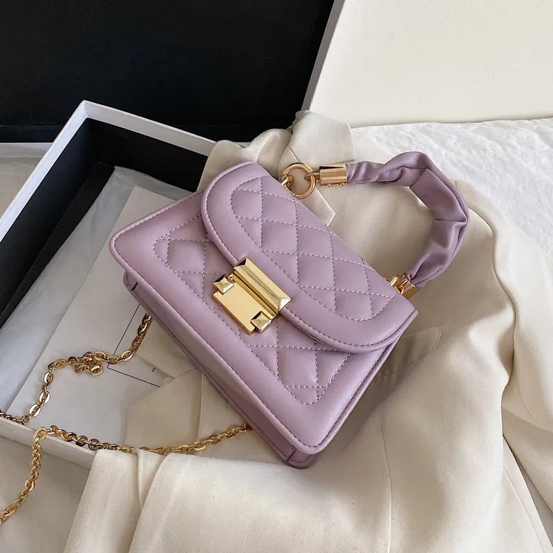 Korean style women's purple PU shoulder bag with rhombus square shape and crossbody strap