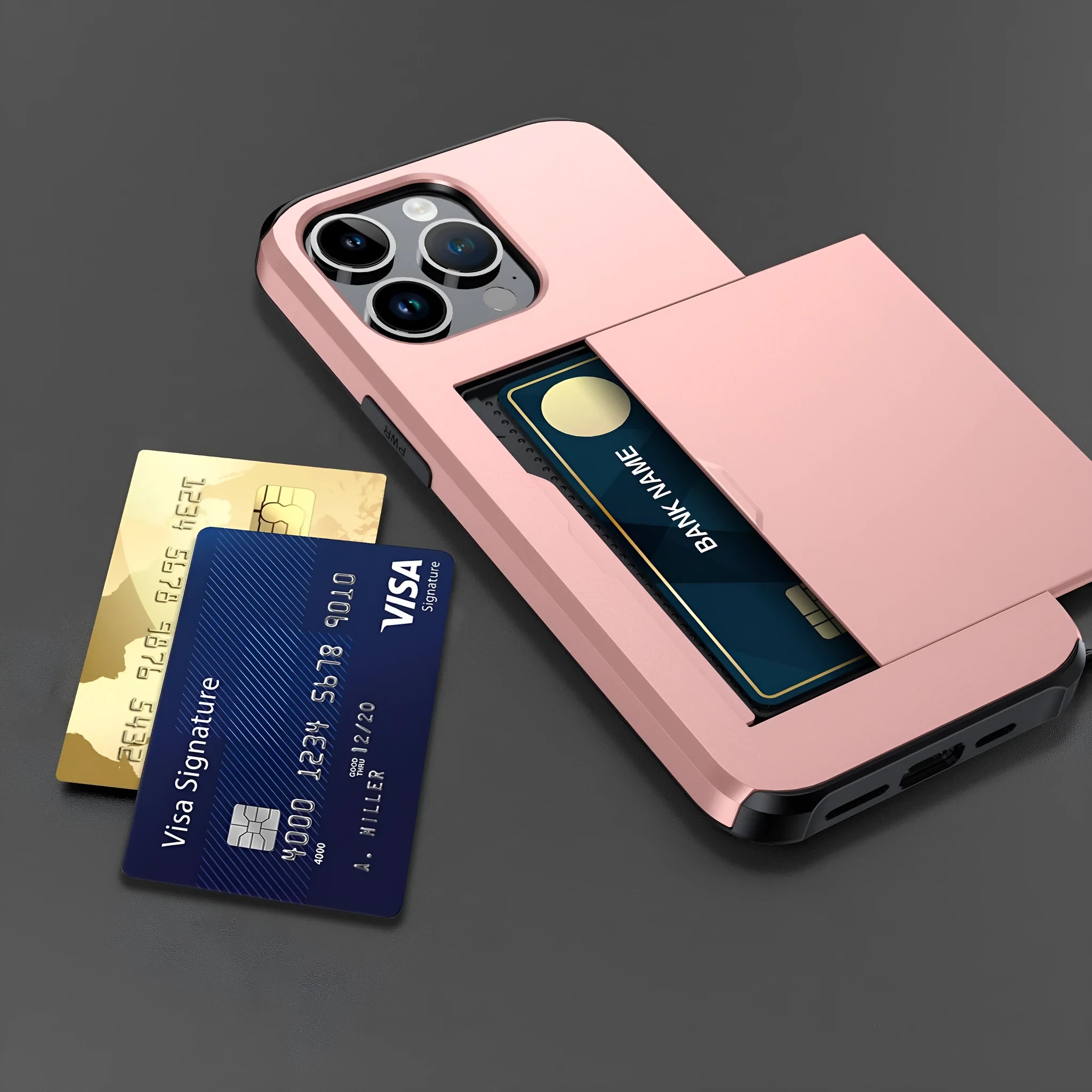 SGP card push slide TPU PC phone case for iPhone 15 Pro Max in navy blue with frosted finish and card slot