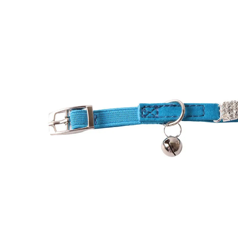 Adjustable elastic buckle cat collar in flannel flocking with gang drill pattern