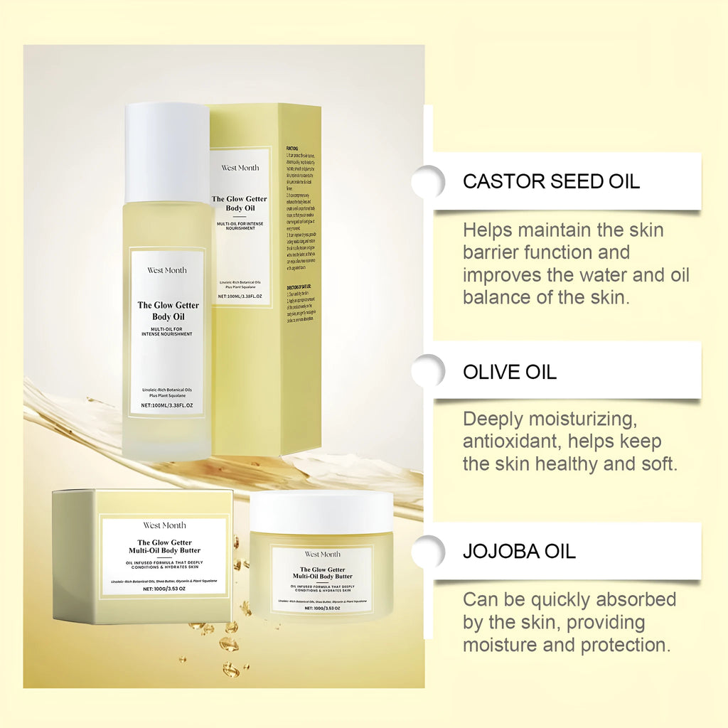 Nourishing and firming body care kit with skincare oil and moisturising cream