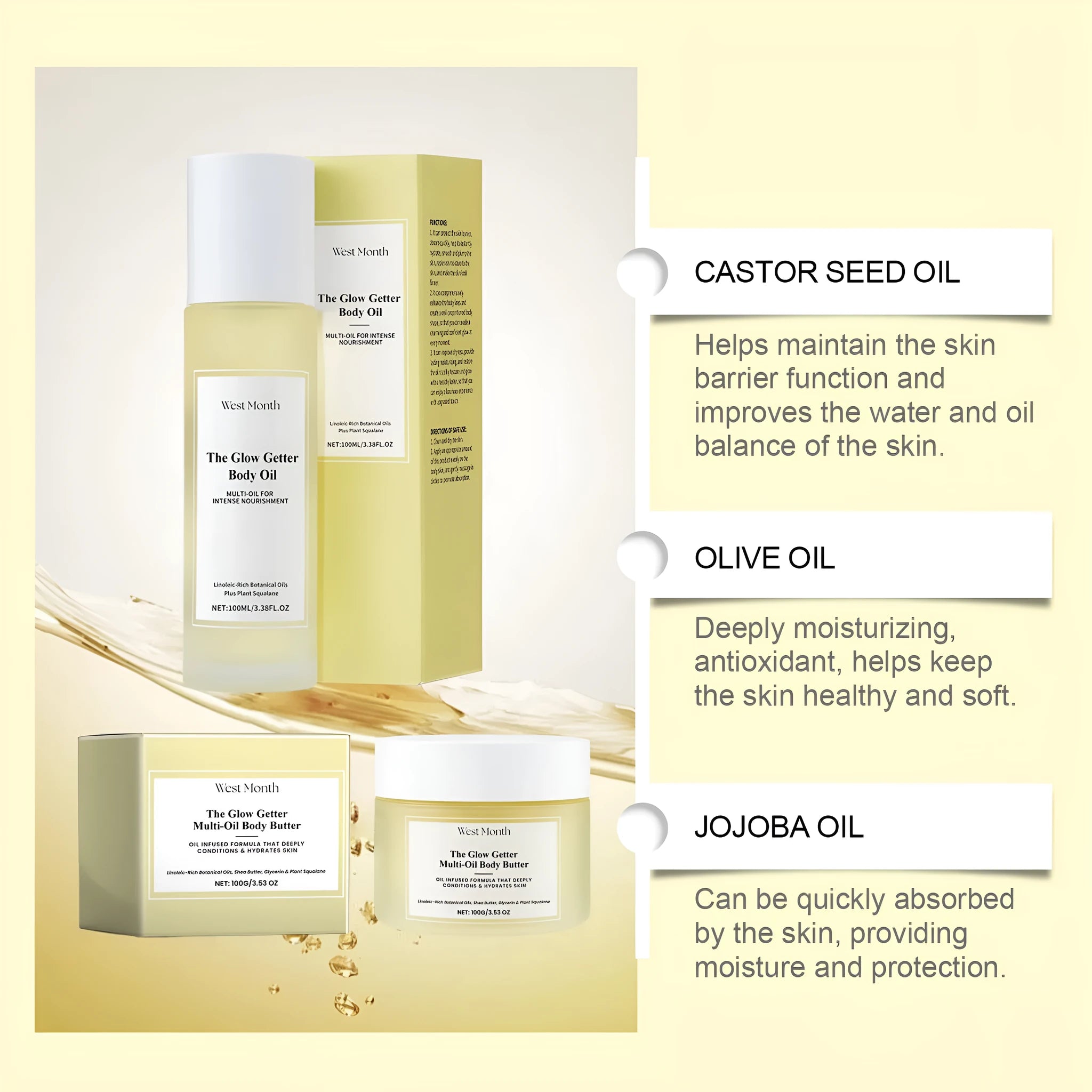 Nourishing and firming body care kit with skincare oil and moisturising cream