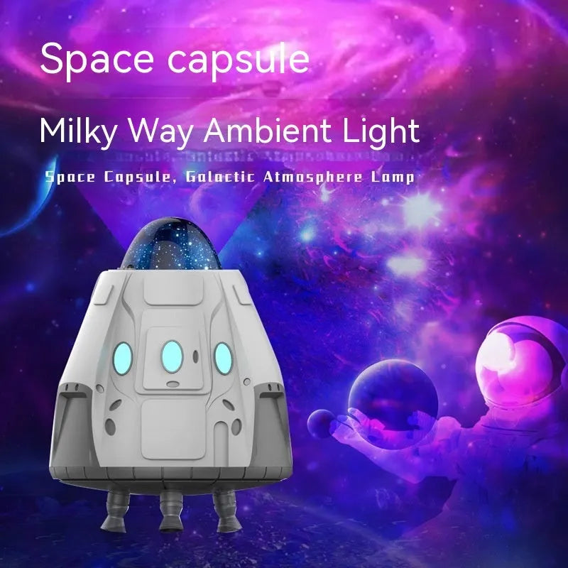 White space capsule shaped Bluetooth ambience light projecting Northern Lights and starry sky pattern