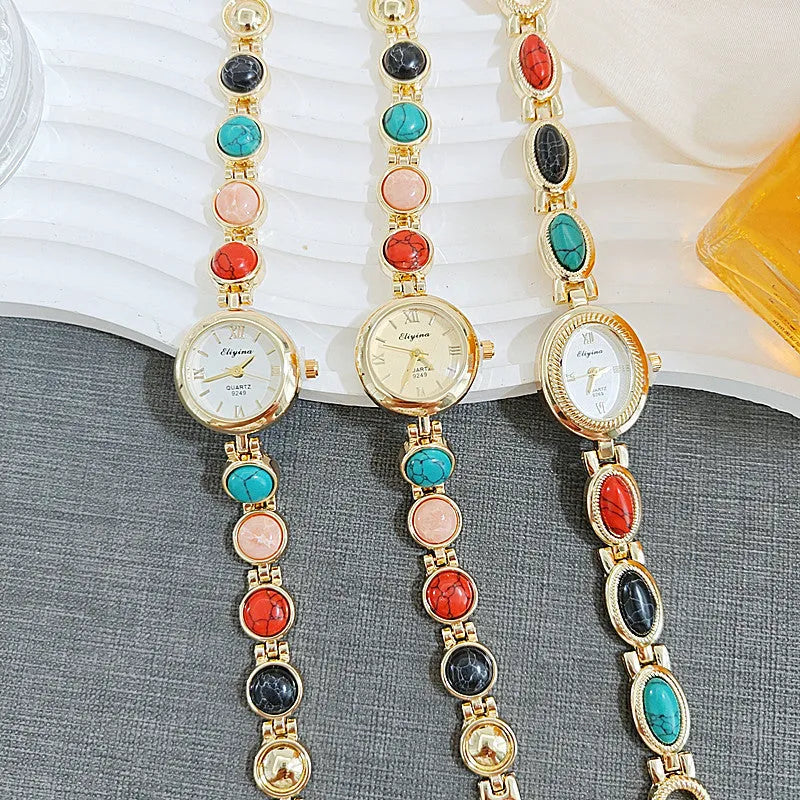 Women's Chinese style watch with thin 8mm case and gold or white dial options