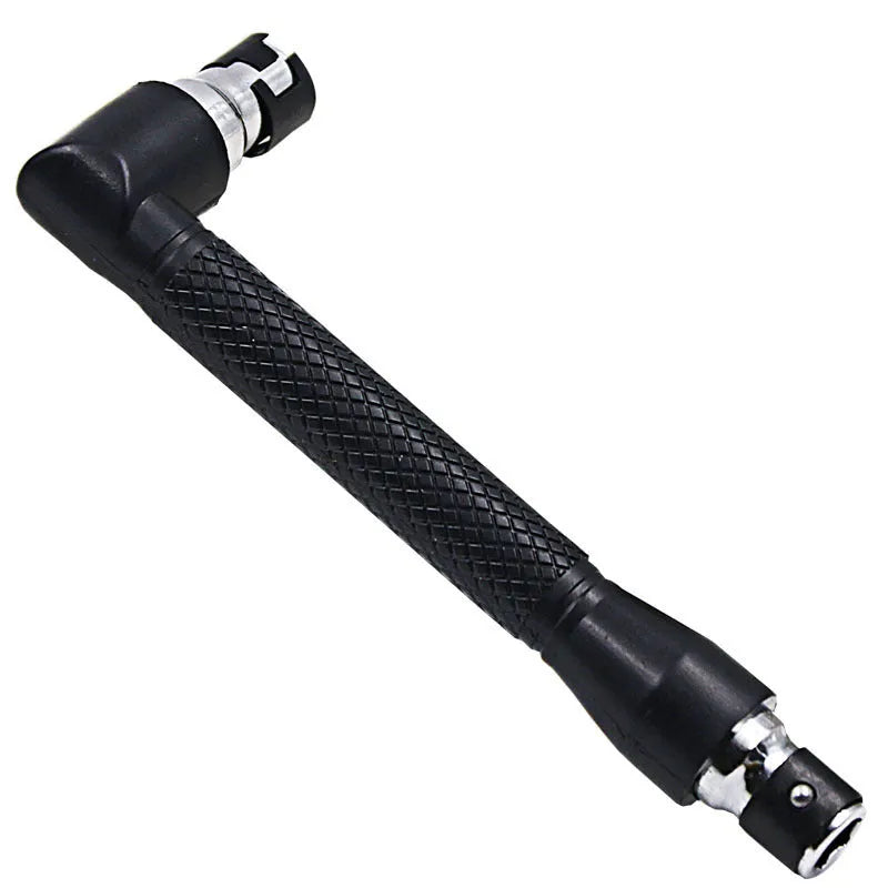L-shaped double-headed socket wrench handle with set of ten steel drill bits and ten matching socket wrenches.
