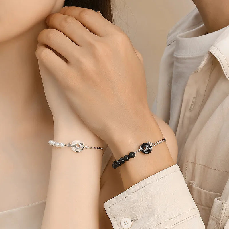 925 sterling silver snake design couple bracelet with a safe buckle in New Chinese style.