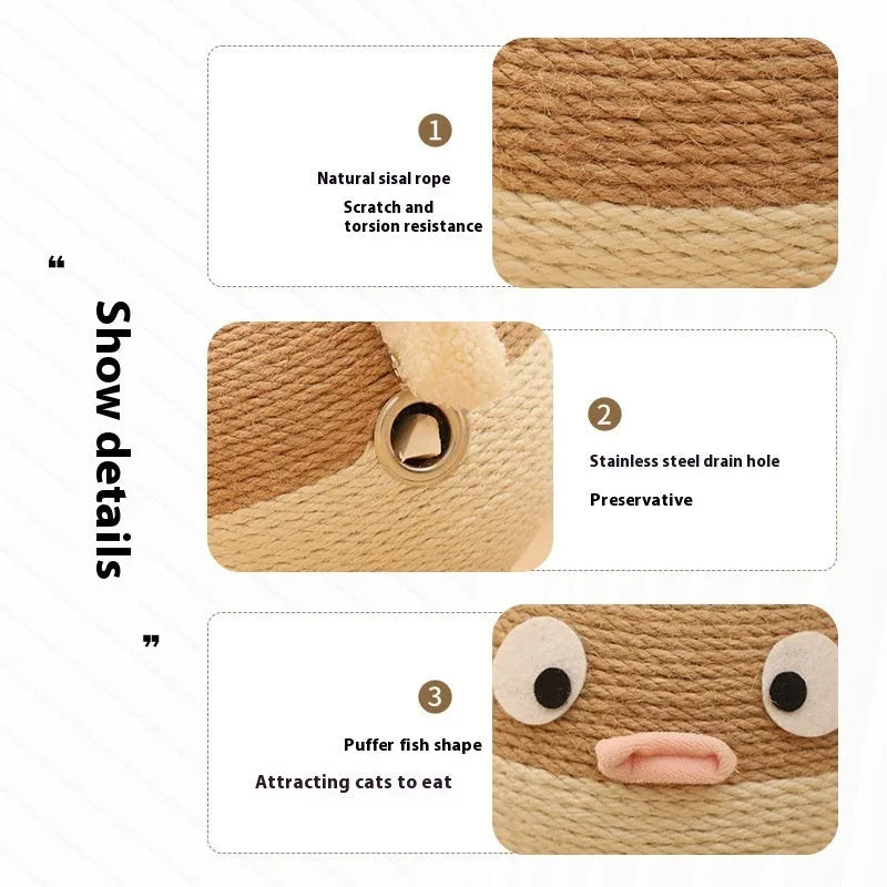 Puffer fish leakage food feeder toy for dogs and cats, 15cm cube made from sisal hemp strip