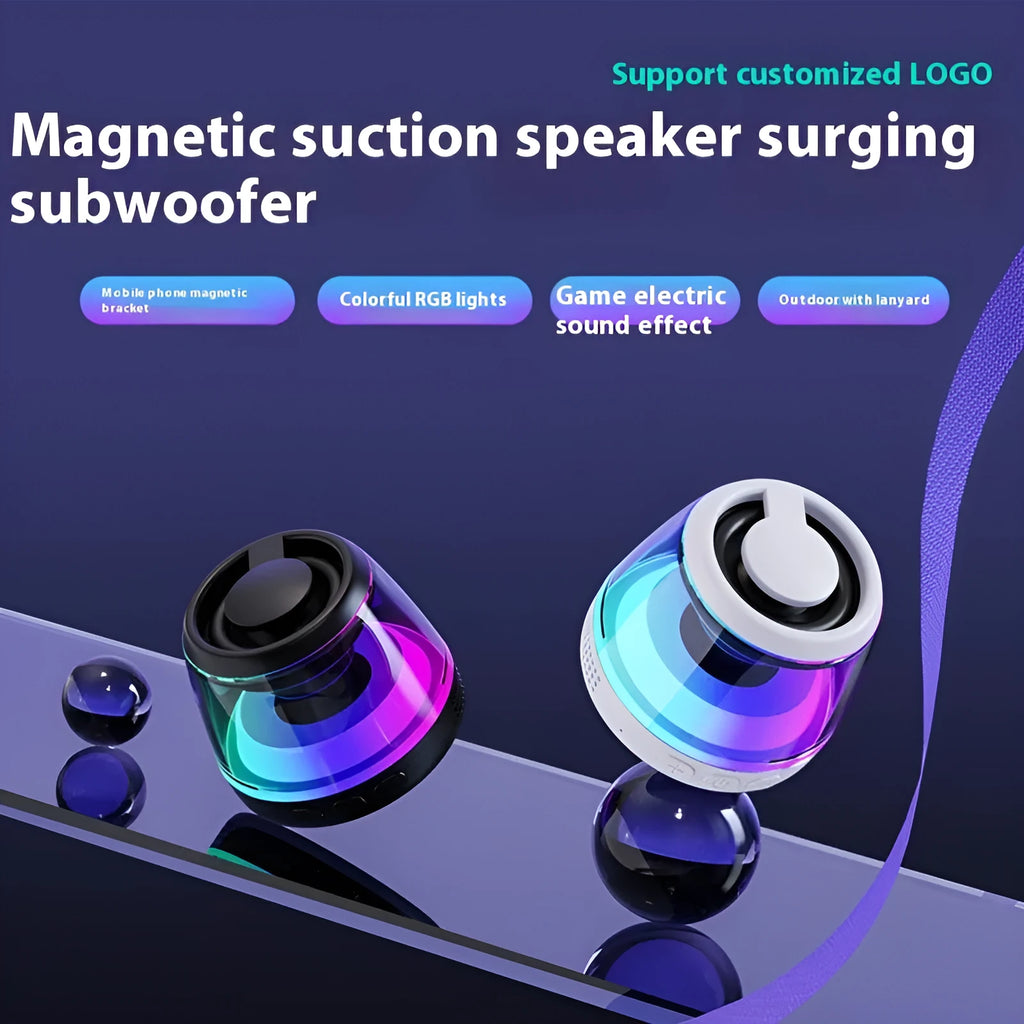 White cylindrical portable Bluetooth speaker with ambience lighting and magnetic base