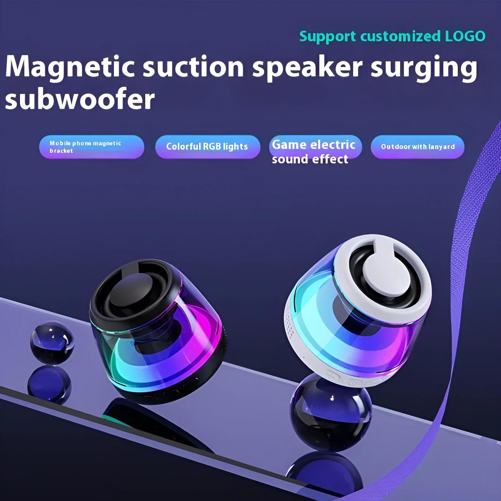 White cylindrical portable Bluetooth speaker with ambience lighting and magnetic base