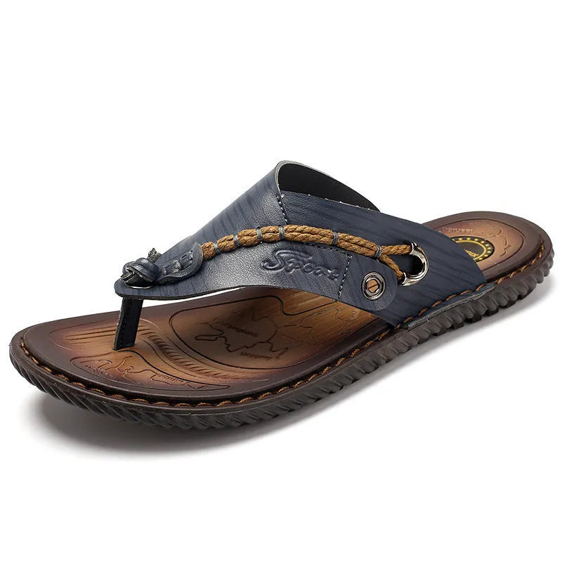 Men's non-slip casual slippers in black PU leather with a lightweight sole