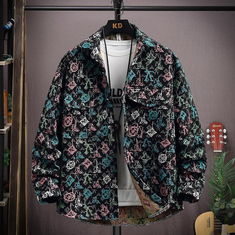 Casual long sleeve lapel shirt coat in a straight hem design, shown in one of its available colours.