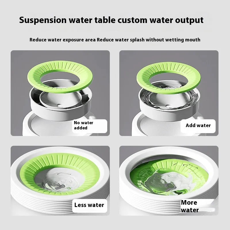Pet suspension water bowl with stainless steel bracket and green PP silicone bowl