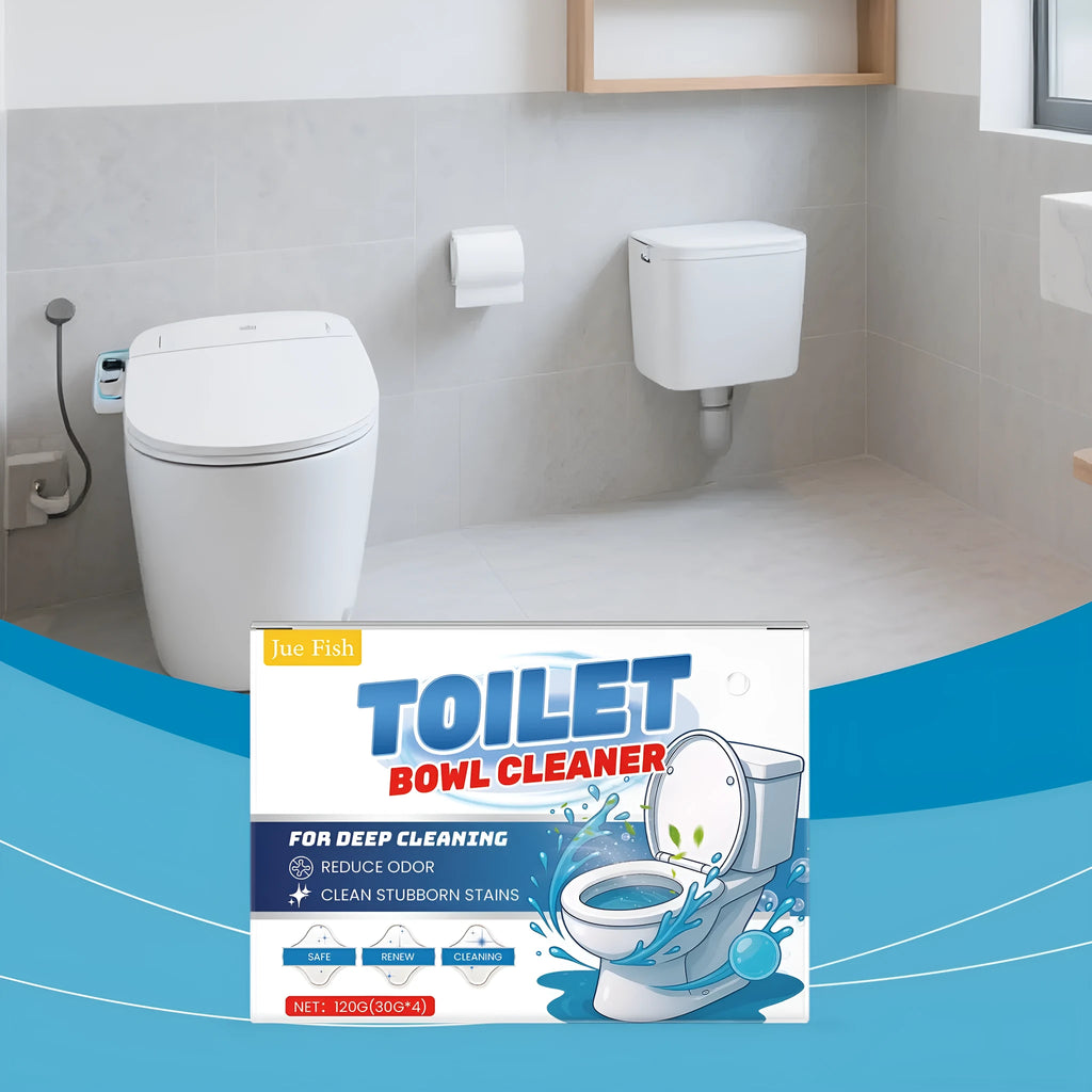 Pack of four 30g sachets of toilet bowl cleaning powder for urine stain and odour removal.