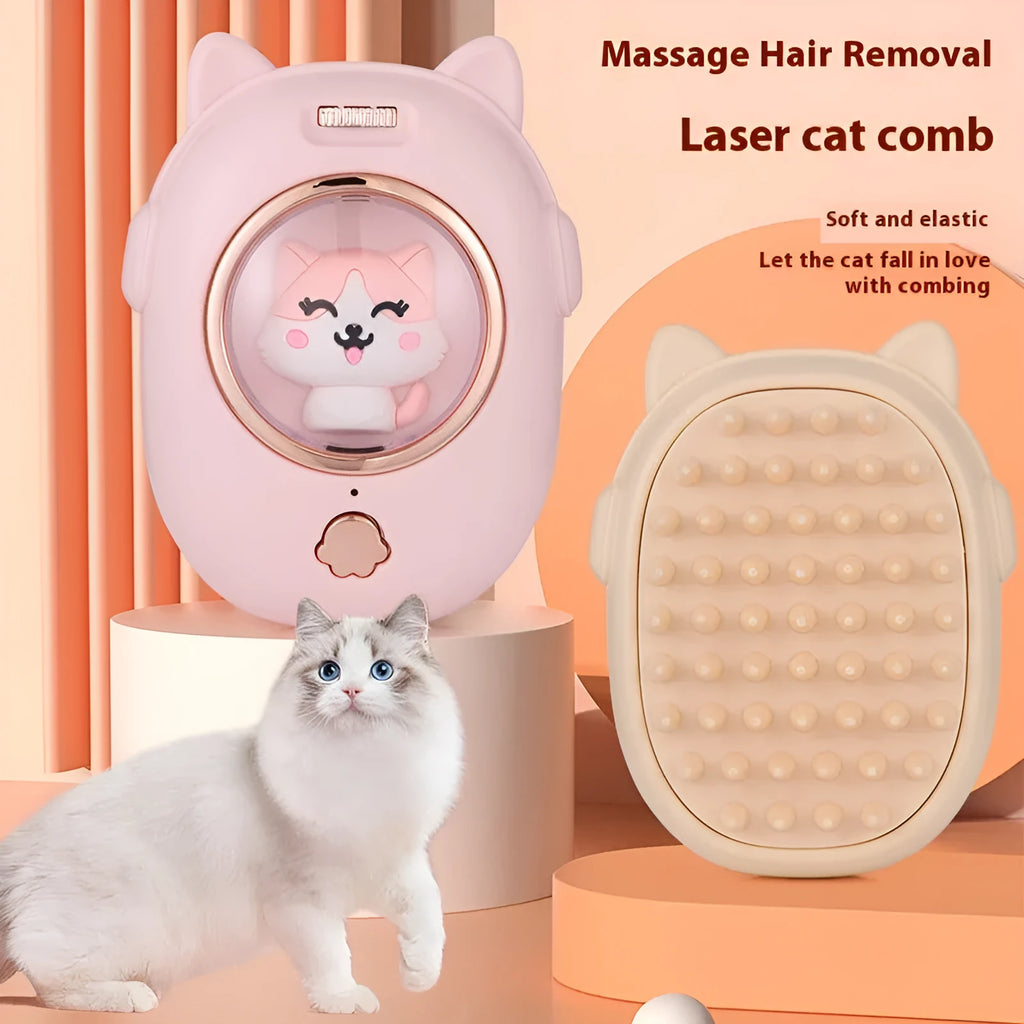 Multifunctional pet comb with laser toy in pink colour, made from ABS plastic, for grooming cats and dogs
