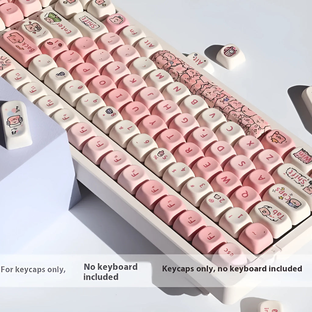 Pink PBT key cap with fragrant pig character design for mechanical keyboards