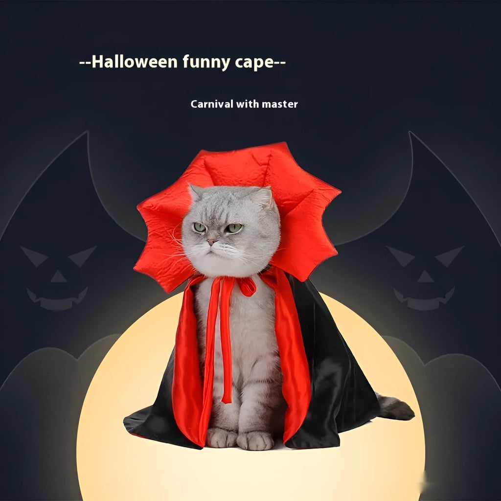 Black and red Halloween pet costume for dogs and cats made from polyester fabric