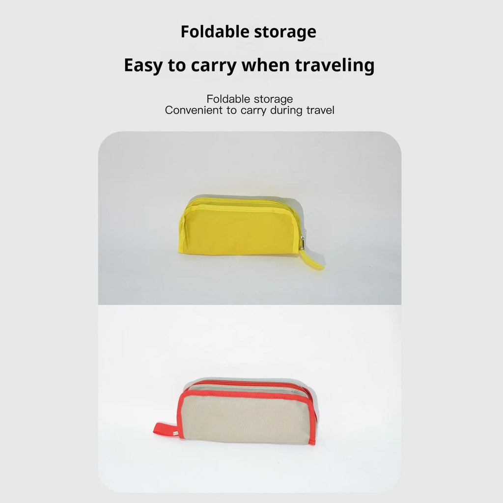 Foldable Oxford cloth camp stool shown in khaki colour with pencil box design for outdoor seating