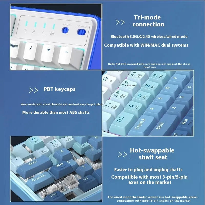 Red Dragon three-mode mechanical keyboard with full 104-key layout in multiple colour options