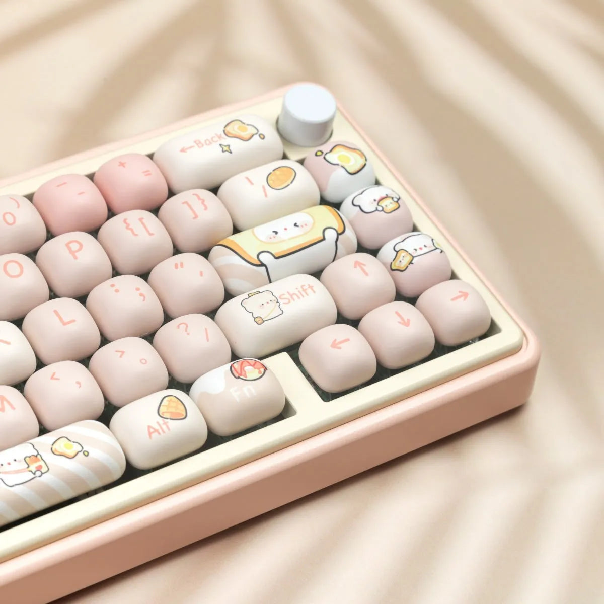 MOG Steamed Bread PBT key cap full set showing bread bear character designs on mechanical keyboard keys