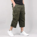 Men's cropped cotton sports pants in khaki, loose cropped length, front view