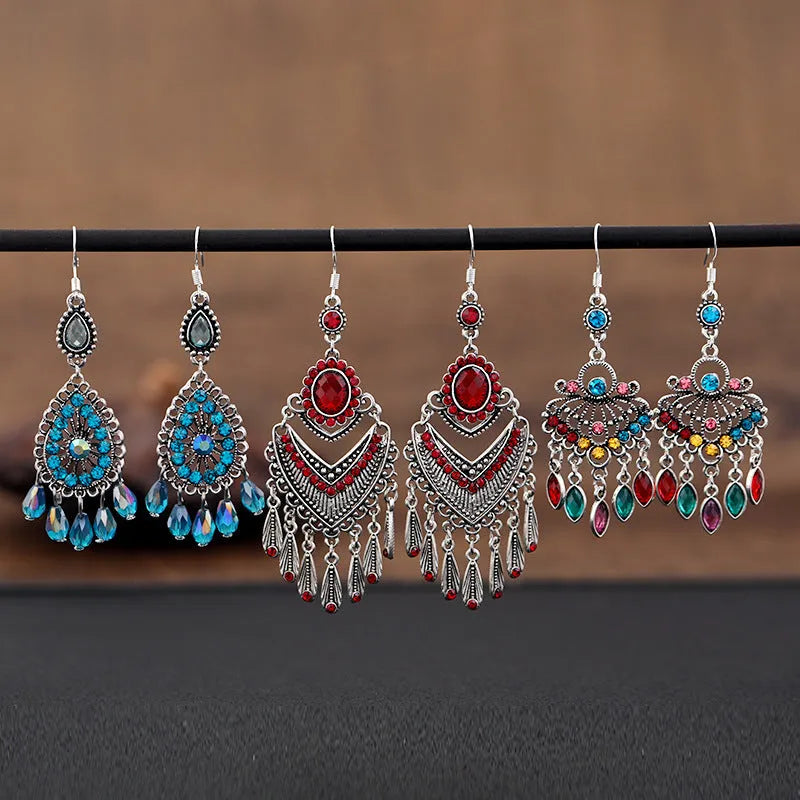 Smart water drop purple retro fringe earrings with ethnic detailing and drop shape