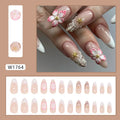 French style artificial nails with W1764 simple flowers design and floral rock pattern patch