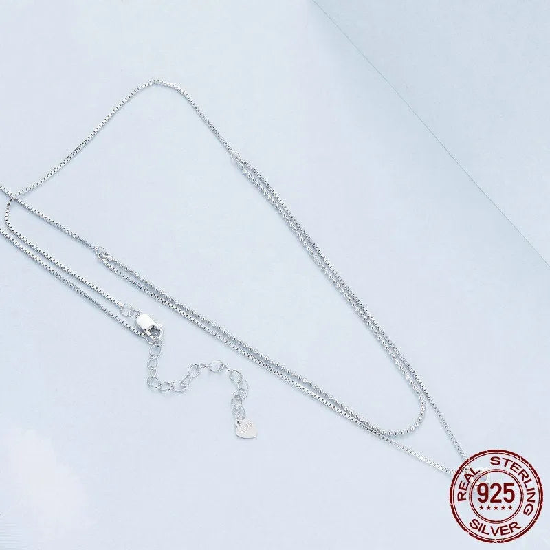 Double-layer sterling silver necklace with pearl chain for women