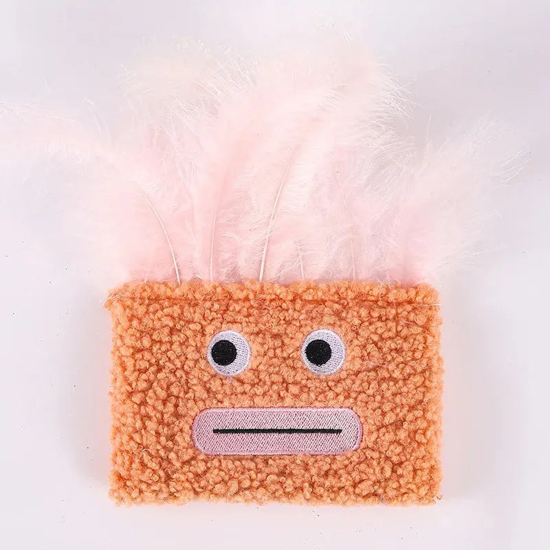Catnip plush toy with funny big mouth explosion head design in blue green orange purple colours