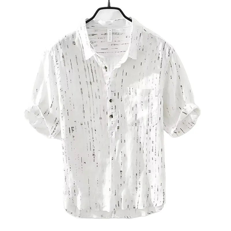 Men's loose fit short sleeve polo shirt with lapel collar in white and black colours