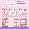 Sweet Cotton Candy pink and white mechanical keyboard keycap set with original character designs