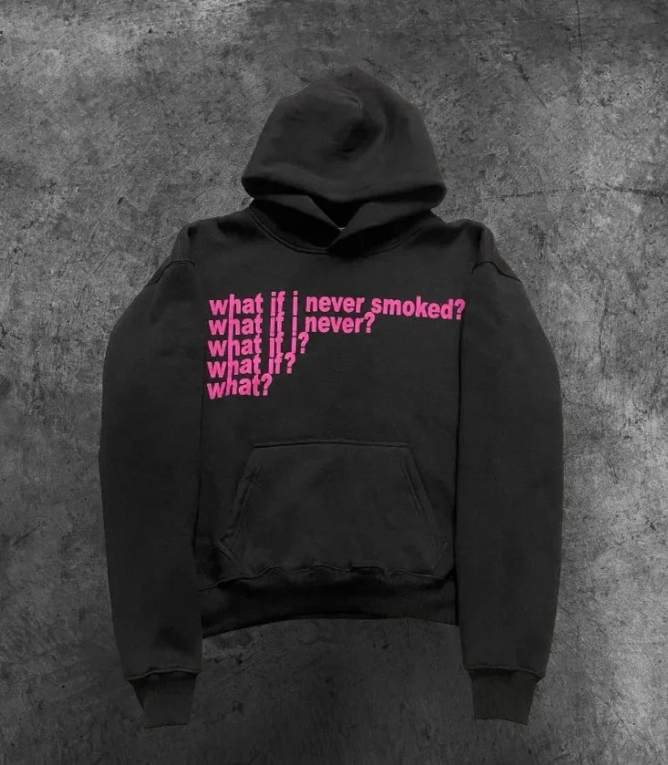 Letter print heavy hooded sweater pullover in Black and Heather Gray front view