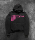 Letter print heavy hooded sweater pullover in Black and Heather Gray front view