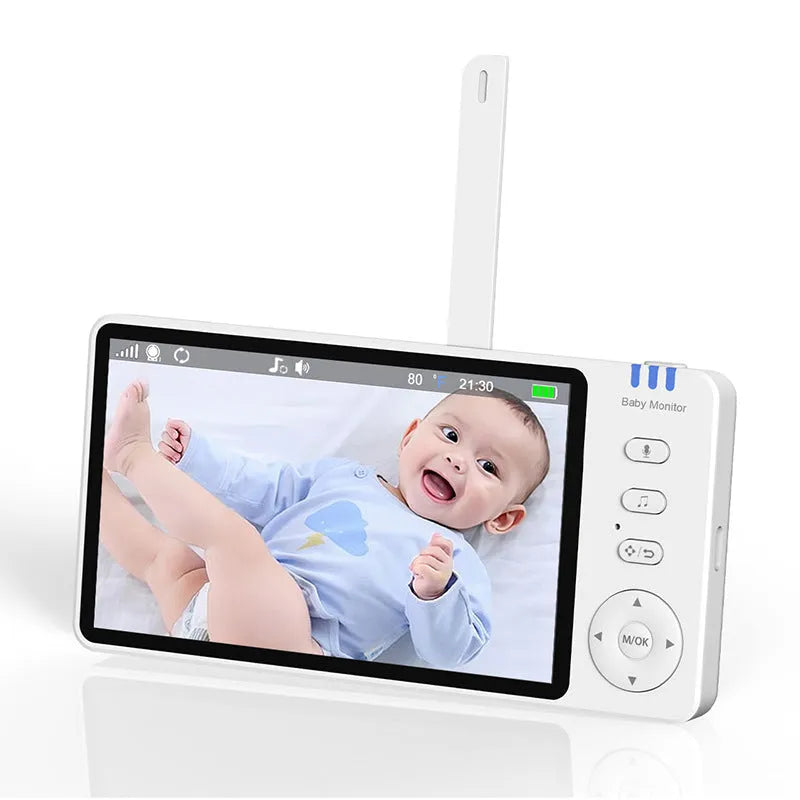 HD wireless baby monitor white with 5.0-inch 720p LCD screen, cry detection, and 3500mAh battery